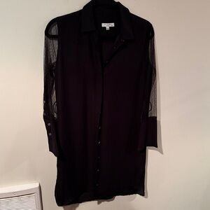 Element Black Long-Sleeve Sheer-Panel Button Dress